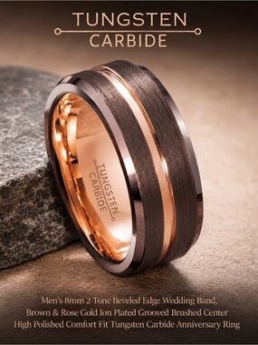 Tungsten Carbide 2 Tone Copper & Rose Gold Wedding Ring Band